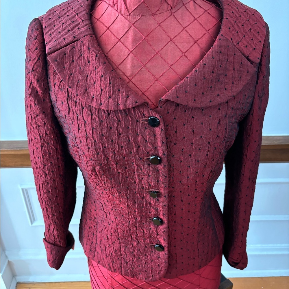 Jones New York Red Blazer with Textured Pattern